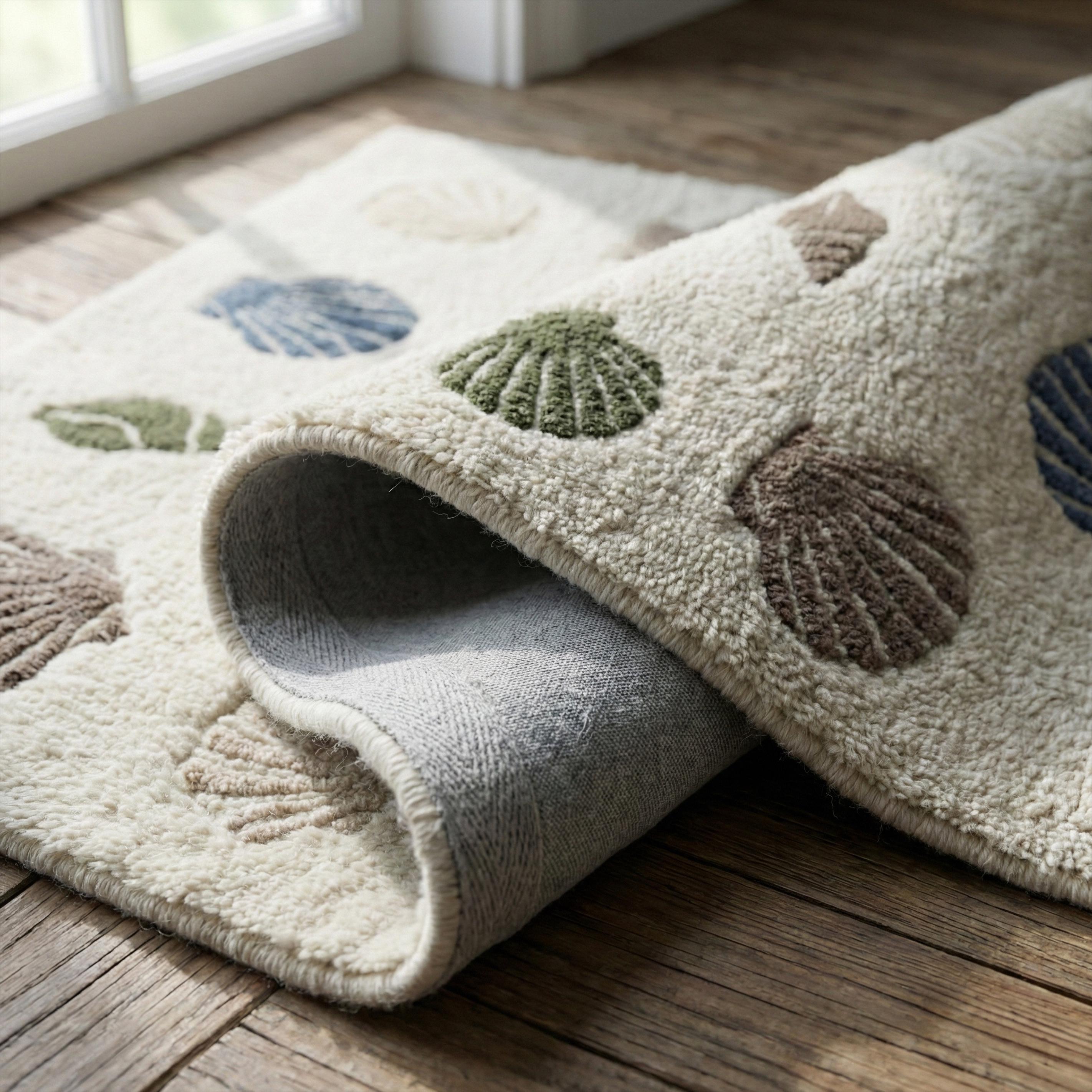 Seashell Oval Rug Ivory Seashell Wool Area Rug, Abstract Hand Tufted Ocean Inspired Rugs ...