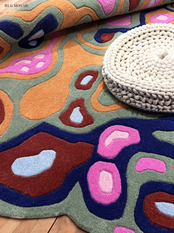 Modern Irregular Shape New Zealand Wool Hand Tufted Area Rug Carpet for living room 9x12, 8x10, 6x9, 5x7