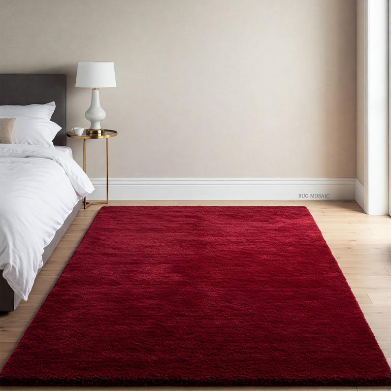 Deep Red Area Rug Solid Burgundy Hand Tufted Wool Rug, Modern Custom Area Rugs for ...