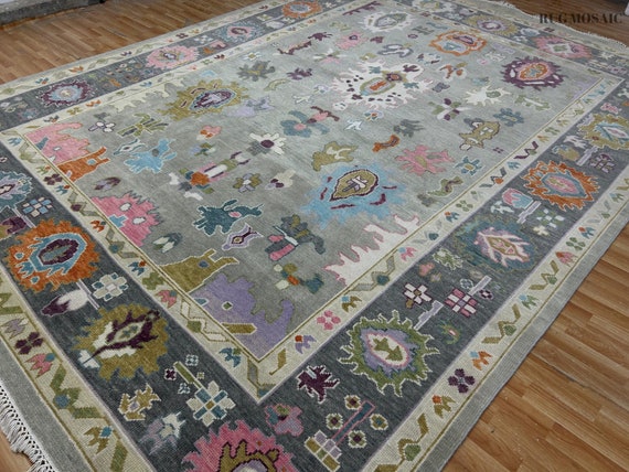 Oushak rug Grey 8x10/9X12/10x14 Turkish knot rug Hand-knotted modern Oushak Wool Area Rugs for Living Room, Dining room