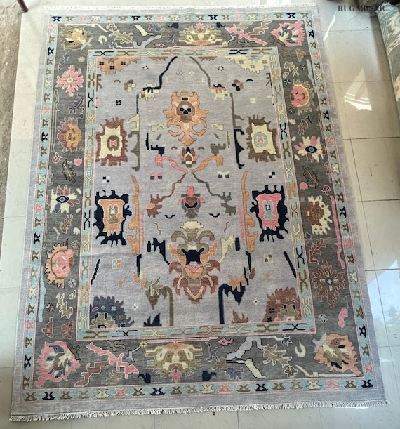 Grey Oushak rug 4x6, 5x8, 6x9, 8x10, 9x12, 10x14 ft Antique style Hand Knotted Soft Wool rugs Handmade Oriental Living Area Carpet