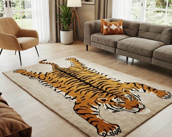 Hand-tufted Wool Bengal Tiger Rug, Vibrant Animal Design - Etsy