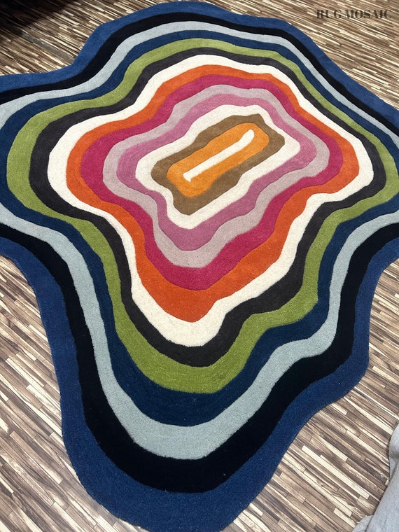 Hand tufted Irregular Shaped multicolored custom tufted Wool Handmade Area Rug Carpet for Home Decor Bedroom Living Room Kids Room