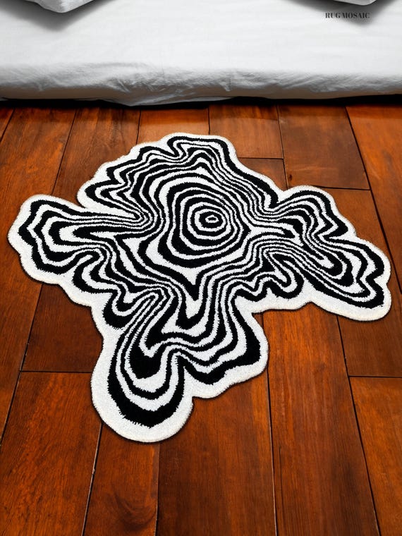 Modern White and Black Irregular Shape Hand Tufted New Zealand Wool Area Rug Carpet for living room 9x12, 8x10, 6x9