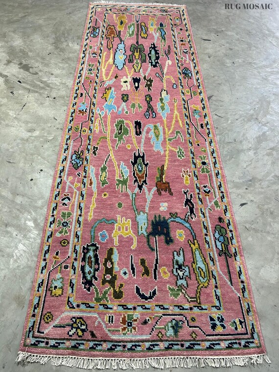 Modern Pink Oushak Rug Runner for Kitchen Rugs