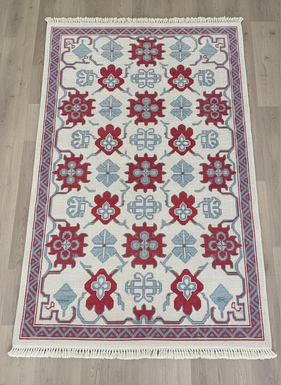 Ivory Colorful Floral Oushak Medallion Wool Rugs, Traditional Hand Knotted  5x8 7x10 8x10 Living Room Area Rug, Custom Kitchen Runner Rug