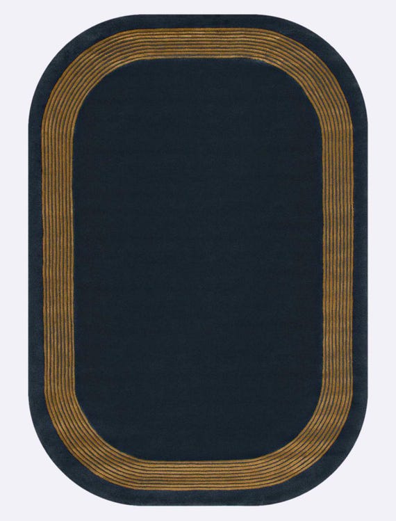 Handmade navy blue and gold tufted rug modern luxury contemporary area rug with banded border for living room 8x10, 9x12, 10x14