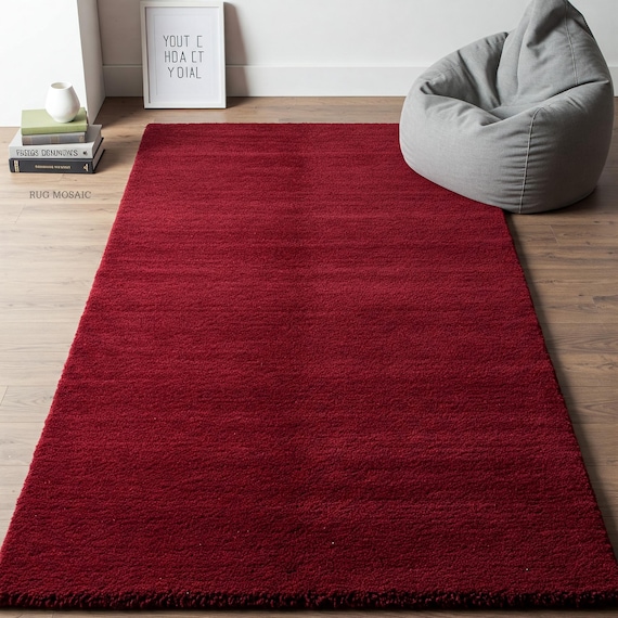 Red Wine Hand Tufted Solid Plain Area Rug 5x7, 5x8, 6x9, 8x10, 9x12 Handmade Wool Rug for Living room, Bedroom Rugs for Kids, Kitchen Runner