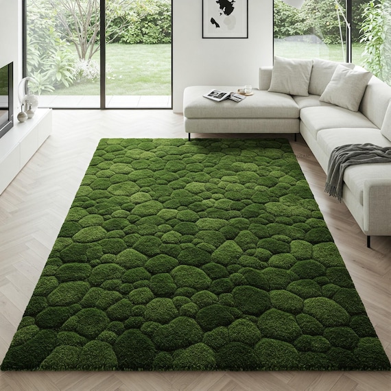 Hand Tufted Moss Green Rug Forest Custom Wool Area Rug for Bedroom, Abstract Handmade 8x10 9x12 Rugs for Living Room Lush Pile Textured Rug