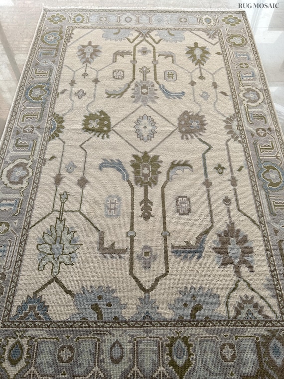 Modern Oushak Rug, Off White Rug Grey Area Rug 5x7, 6x9, 8x10, 9x12 Handmade Turkish Wool Rugs, Contemporary Bedroom Dining Living room Rug