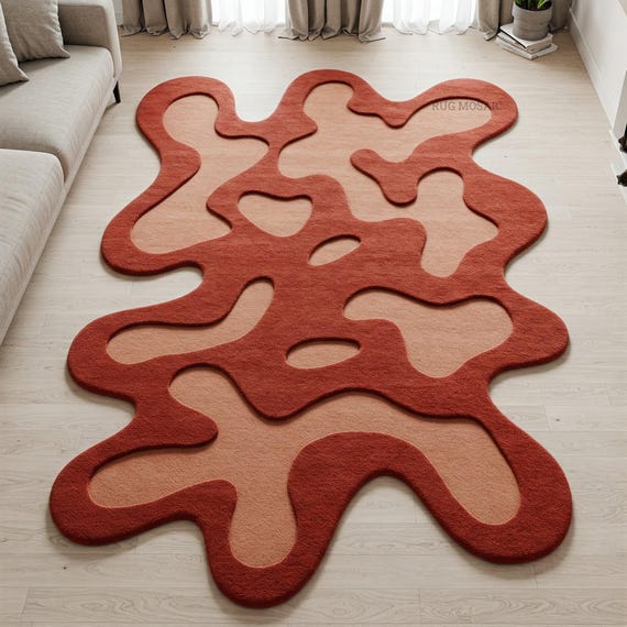 Irregular Reddish Brown Abstract Amoeba Shape Hand Tufted Custom Area Wool Rugs for Kids Room, Modern Handmade 5x8 8x10 9x12 Living Room Rug