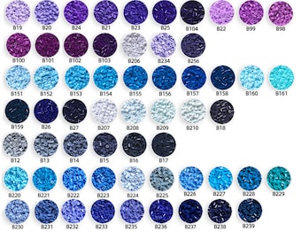 May include: Assortment of 2.6 mm mini beads in various shades of blue, purple, and gray. The beads are arranged in rows and labeled with numbers.