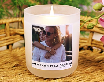 Personalised Couple's Gift Candle with Custom Photo; Anniversary gift; Soy Wax (no paraffin); Burn Time 40 to 60hrs; Frosted