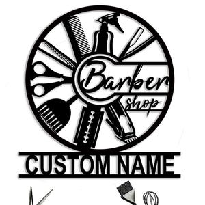 Custom Barbershop Metal Wall Art, Personalized Barbershop Sign, Decor for Barbershop, Barbershop Metal Decor, Hairdressers Gift, 8-24 Inch