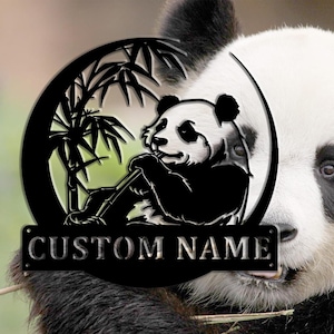 Custom Panda Metal Wall Art, Custom Metal Panda Sign, Bedroom Sign, Panda Sign With Name, Custom Nursery Decor, Metal Wall Decor, 8-24 Inch