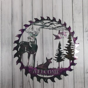 Decorazione da parete personalizzata con cervo - Decorazione per la casa con cervo in foresta di campagna - Decorazione da parete in metallo con fauna selvatica per bagno in cabina - Arte fai-da-te
