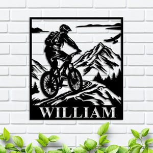 Aangepast metalen bord mountainbike: gepersonaliseerde muurkunst motor