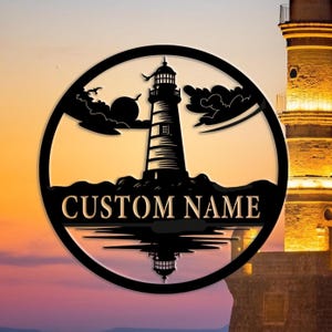 Personalized Lighthouse Metal Wall Art, Custom Lighthouse Metal Wall Sign, Lighthouse Name Sign, Beach House Sign, Lake Decor, 8-24 Inch