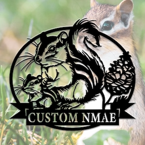 Custom Chipmunk Metal Wall Sign, Personalized Chipmunk Wall Decor, Kid Nursery Decor, Housewarming Gift, 8-24 Inch