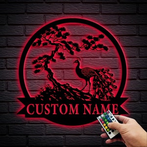 Custom Peacock Metal Wall Art: Personalized Home Decor with LED Lights