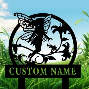 Custom Metal Fairy Garden Stake: Personalized Yard Decor
