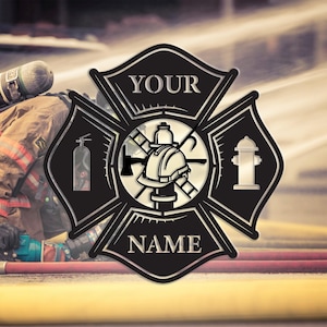 Custom Firefighter Metal Wall Sign, Personalized Firefighter Wall Decor, Firefighter Gifts, Custom Fire Department Decor, 8-24 Inches