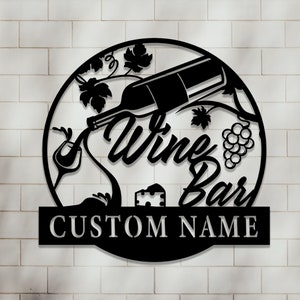 Wine Metal Sign - Personalized Bar Metal Decor - Custom Wine Wall Art - Wine Name Sign - Wine Lover Gift - Bar Decoration - 8 to 24 inches