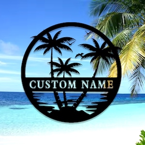 Letrero metálico personalizado de palmera: decoración para casa de playa (20-60 cm)