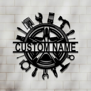 Cartello in metallo per garage, cartello personalizzato con chiave inglese, decorazione in metallo per meccanico, cartello in metallo per meccanico, decorazione murale per garage, regalo per papà, 8-24 pollici