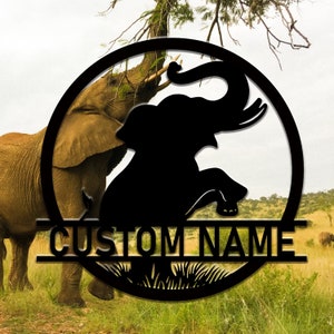 Custom Elephant Metal Wall Sign: Personalized Name Decor (8-24 Inch)