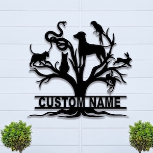 Custom Metal Animal Tree Sign, Zoo Wall Metal Decor, Creative Metal Wall Art, Housewarming Gifts, Unique Gifts, 8 to 24 inches
