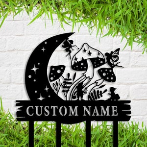 Custom Fairy Mushroom Garden Stake, Metal Fairy Garden Sign,Personalized Garden Stake, Metal Sign, Yard Decor, Garden Metal Art, Garden Gift