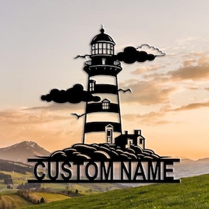Personalized Lighthouse Metal Wall Art, Custom Lighthouse Metal Wall Sign, Lighthouse Name Sign, Beach House Sign, Lake Decor, 8-24 Inch
