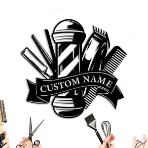 Custom Barbershop Metal Wall Art, Personalized Barbershop Sign, Decor for Barbershop, Barbershop Metal Decor, Hairdressers Gift, 8-24 Inch