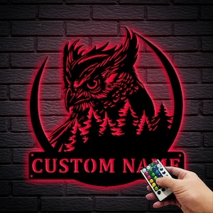 Benutzerdefinierte Eule Name Metall Wandschild, personalisierte Eule Metall Wanddekor, Eule Zeichen, Haustür Dekor, Natur Wand Dekor, Weihnachtsgeschenk, 8-24 Zoll