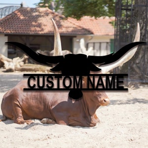 Longhorn Metal Wall Art - Custom Longhorn Name Sign - Decor for Unique Room Decor - Longhorn Metal LED Decor - Longhorn Design -8 to 24 Inch