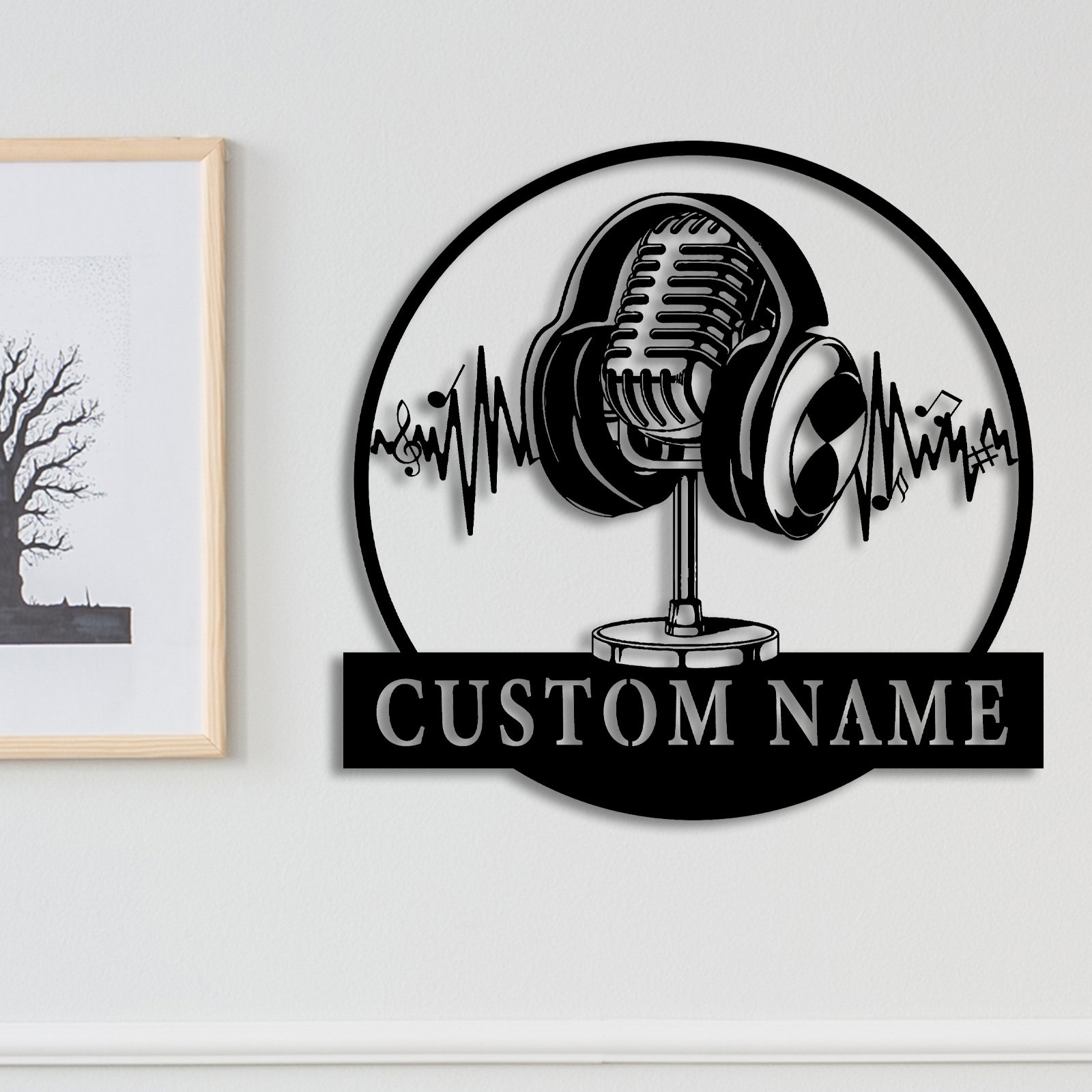 Custom Music Studio Metal Wall Art, Personalized Microphone Name Sign