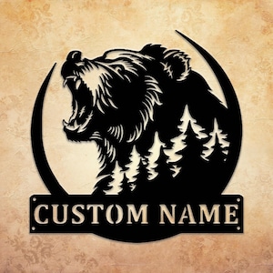 Custom Bear Metal Sign Wall Art, Custom Bear Lover Sign, Home Decor, Bear Lover Gift, Bear and Cabin Wall Outdoor Sign, Housewarming Gift