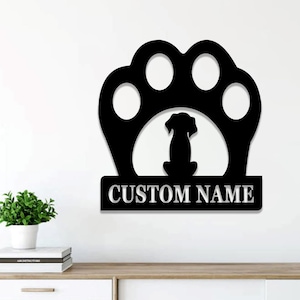 Personalized Dog Paw Metal Sign: Custom Pet Name Wall Art