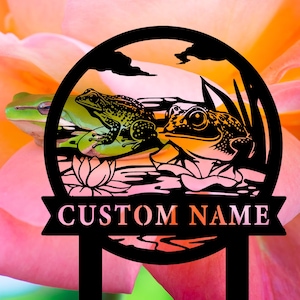 Custom Metal Frog Garden Stake: Personalized Yard Art, Garden Gift (8-24inch)