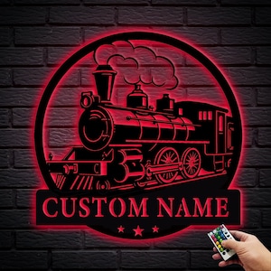 Cartello in metallo a forma di treno, decorazione murale in metallo personalizzata a forma di treno, cartello in metallo personalizzato a forma di treno, cartello ferroviario, 8-24 pollici