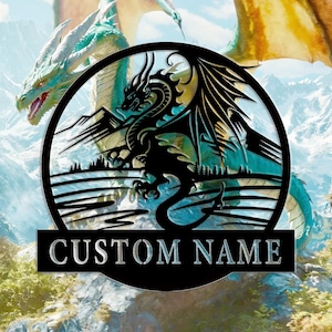 Custom metalen bord draken: gepersonaliseerde naam muurkunst