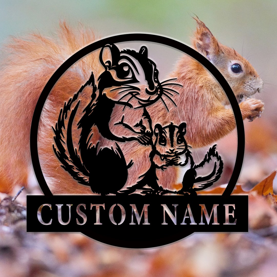 Squirrel Custom Metal Sign, Cute Squirrel Wall Art, House Number Metal Sign, Home Number Metal