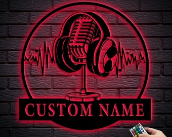 Personalized Music Studio Metal Wall Art: Microphone Name Sign