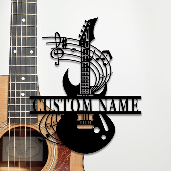 Custom Guitar Metal Wall Art, Personalized Guitarist Name Sign, Home Decor, Music Room, Kids Nursery Decor, Christmas Gifts, 8-24inch