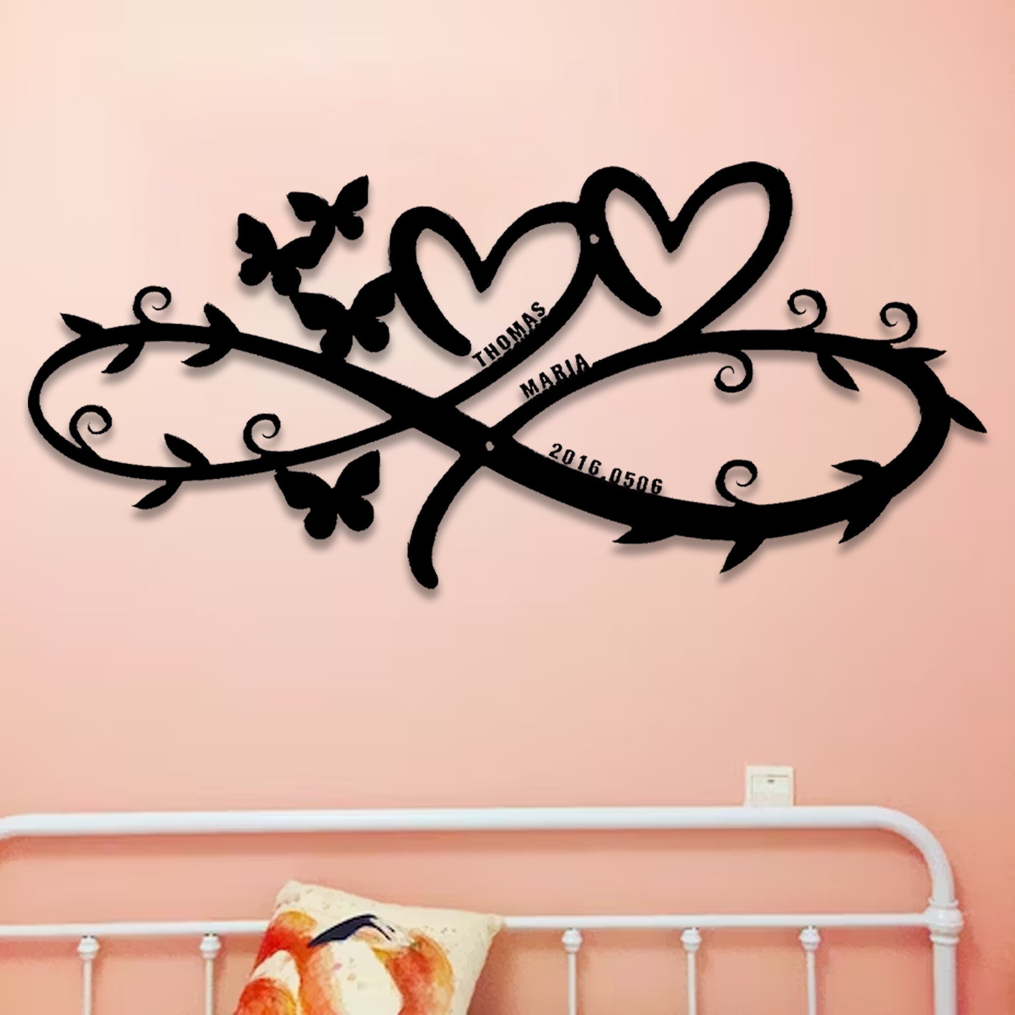 Custom Infinite Love Metal Wall Art, Vine Heart Art Wall Decor, Branches With Butterfies Wall Sign, Valentine's Day Gift, 8-24 Inch