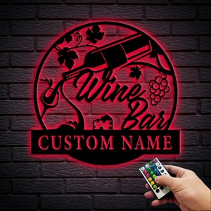 Wine Metal Sign - Personalized Bar Metal Decor - Custom Wine Wall Art - Wine Name Sign - Wine Lover Gift - Bar Decoration - 8 to 24 inches