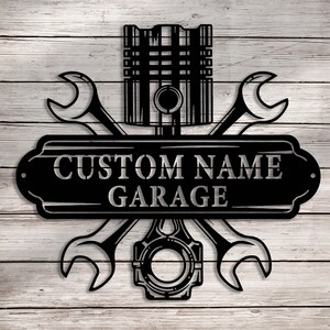 Decorazione murale in metallo personalizzata per garage / Targa personalizzata con nome per officina / Decorazione per meccanico / Decorazione artistica / Ideale per officina / Regalo per la festa del papà