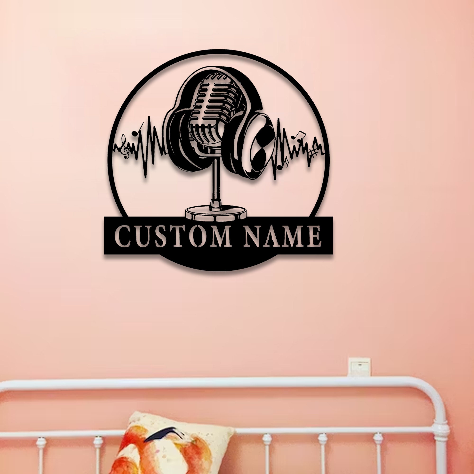Custom Music Studio Metal Wall Art, Personalized Microphone Name Sign ...