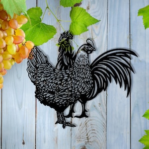 Coppia di polli da fattoria, decorazione da parete in metallo, cartello per pollaio, arredamento per la casa, decorazione per fienile con galli e galline, regali per fattoria, decorazioni per fattoria, 8-24 pollici